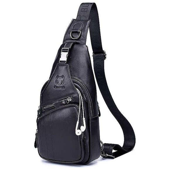 Cross body Bags for Men Leather Sling Bag Casual Daypacks , Black
